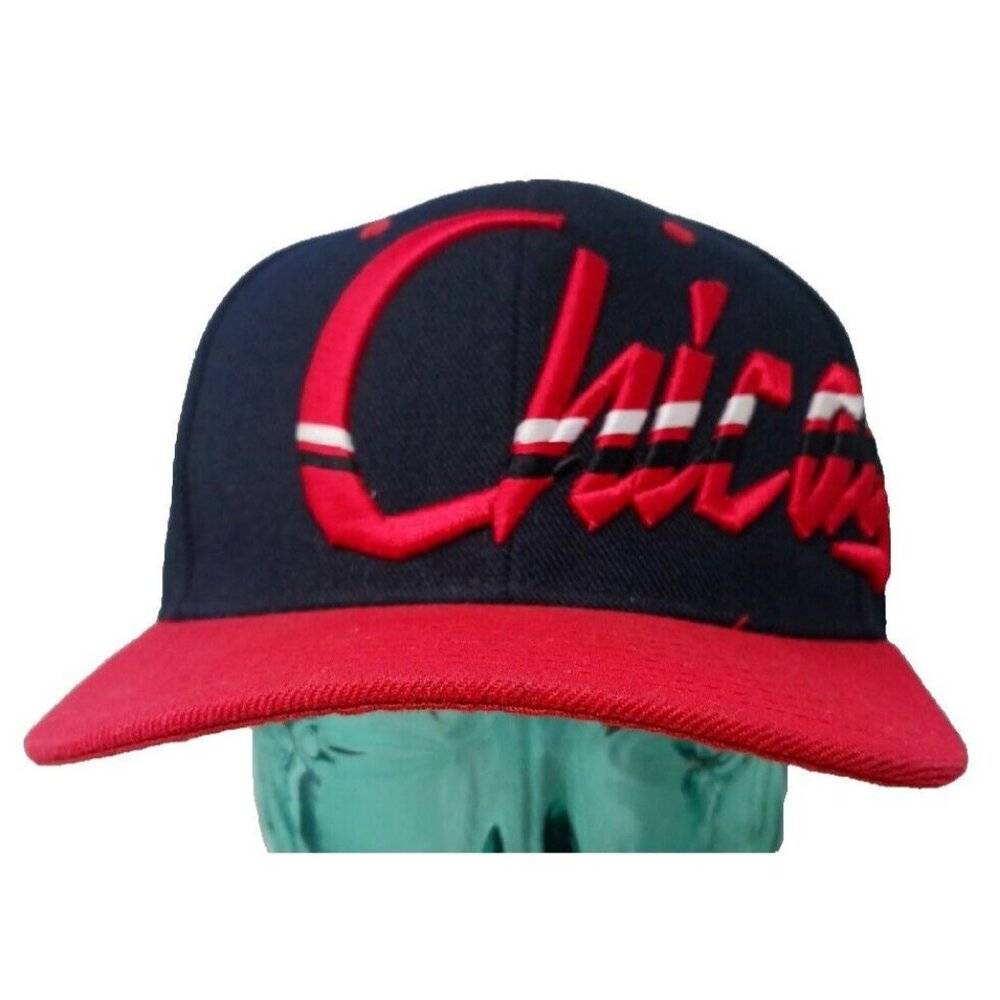 CHICAGO Hat Raised Offset Embroidered PitBull Red/Blk Trucker Cap LARGE OneSz D5